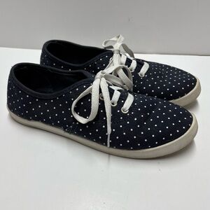 Navy Blue Polka Dot Lace Up Tennis Shoes Sz 6